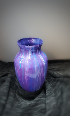 Purple and Pink Hand Painted Acrylic Pour 6.5 inch Tall Vase