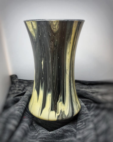 Black and Yellow Hand Painted Acrylic Pour 7.5 inch Tall Vase